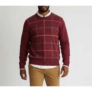 Oscar de la Renta Vintage 90s Burgundy Windowpane Crewneck Sweater L